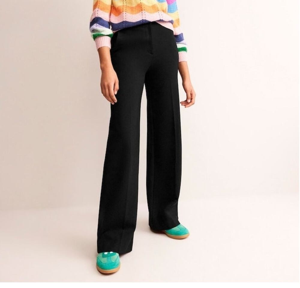 NWT Boden Westbourne Ponte Trousers Wide Leg Stretch Black US 12 Regular 12R